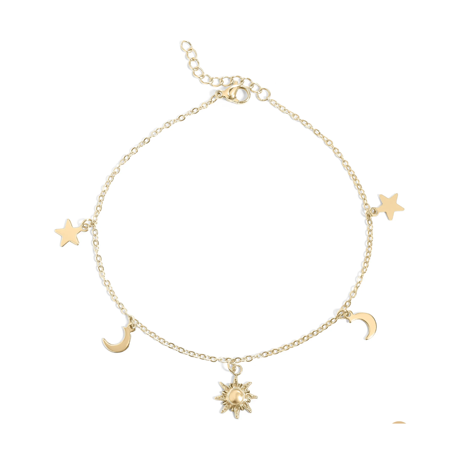 Celestial Path - 18K Gold Plated Star, Sun and Moon Anklet