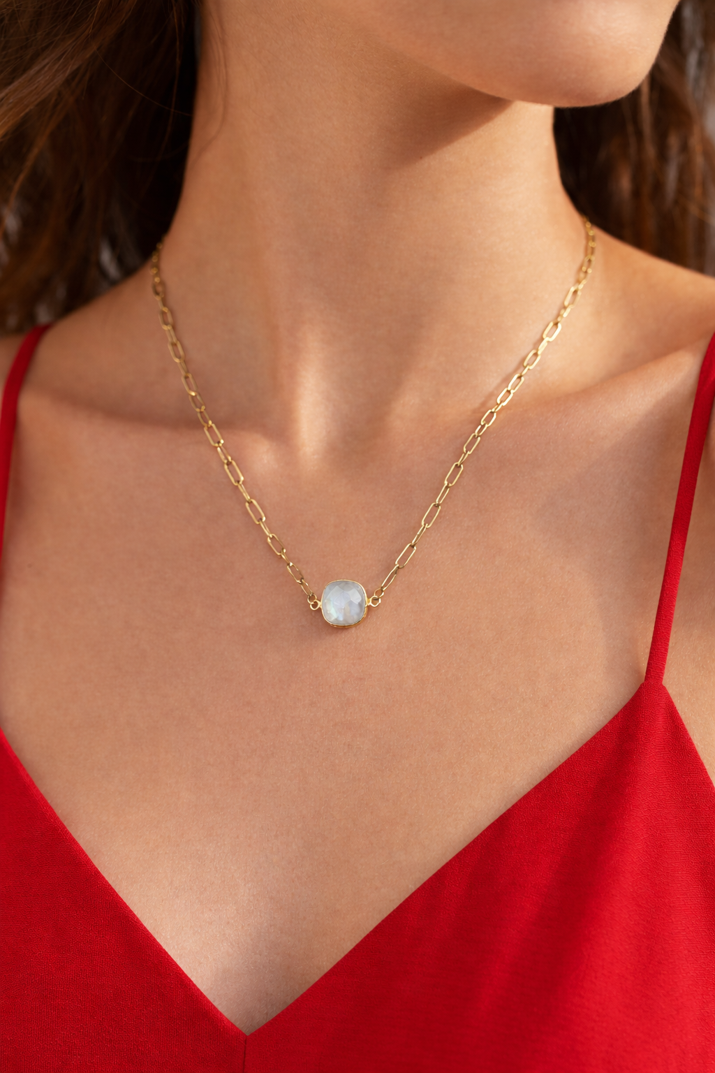 Heart of the Moon- Rainbow Moonstone 18k Gold Necklace