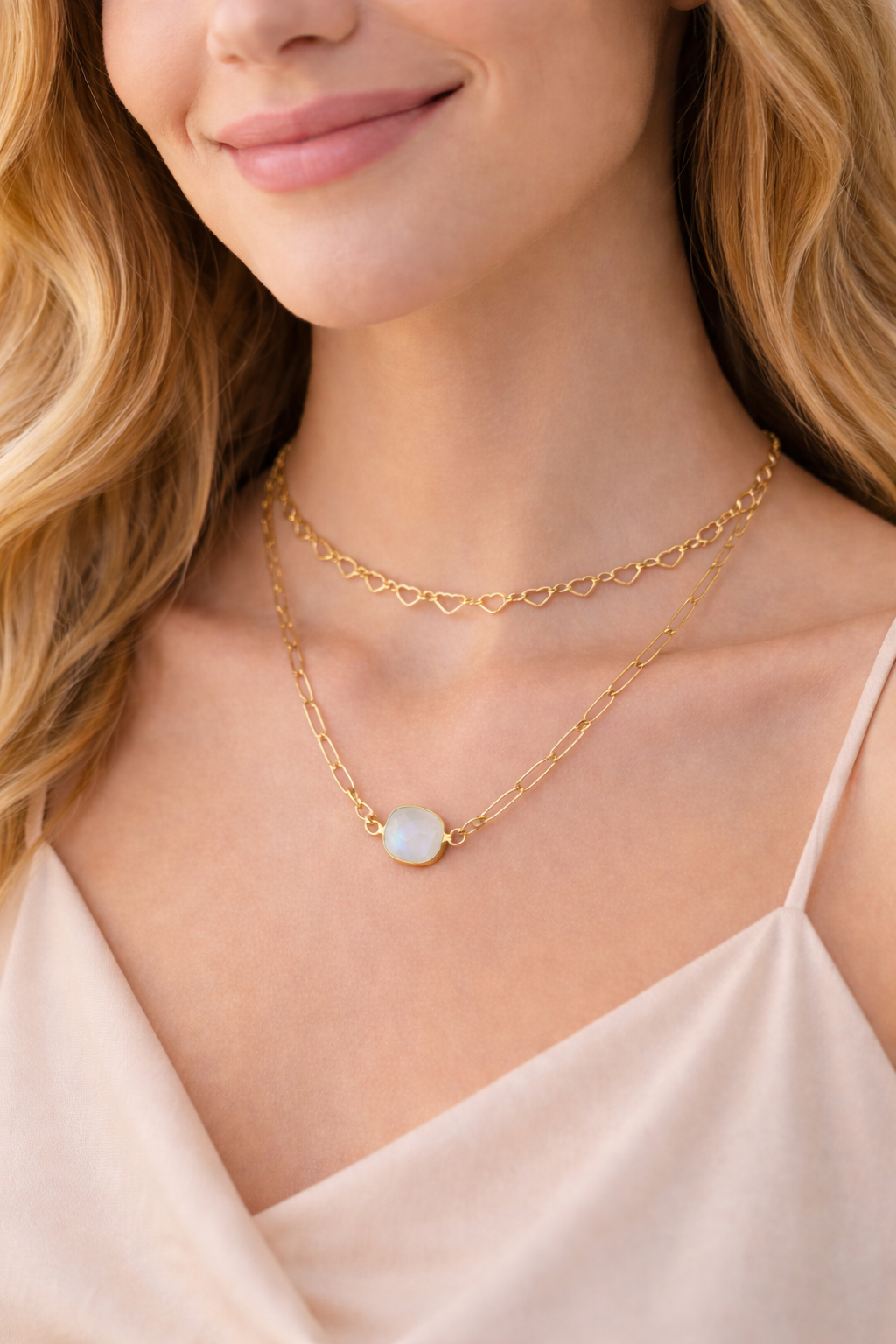 18k Gold Heart Chain Necklace