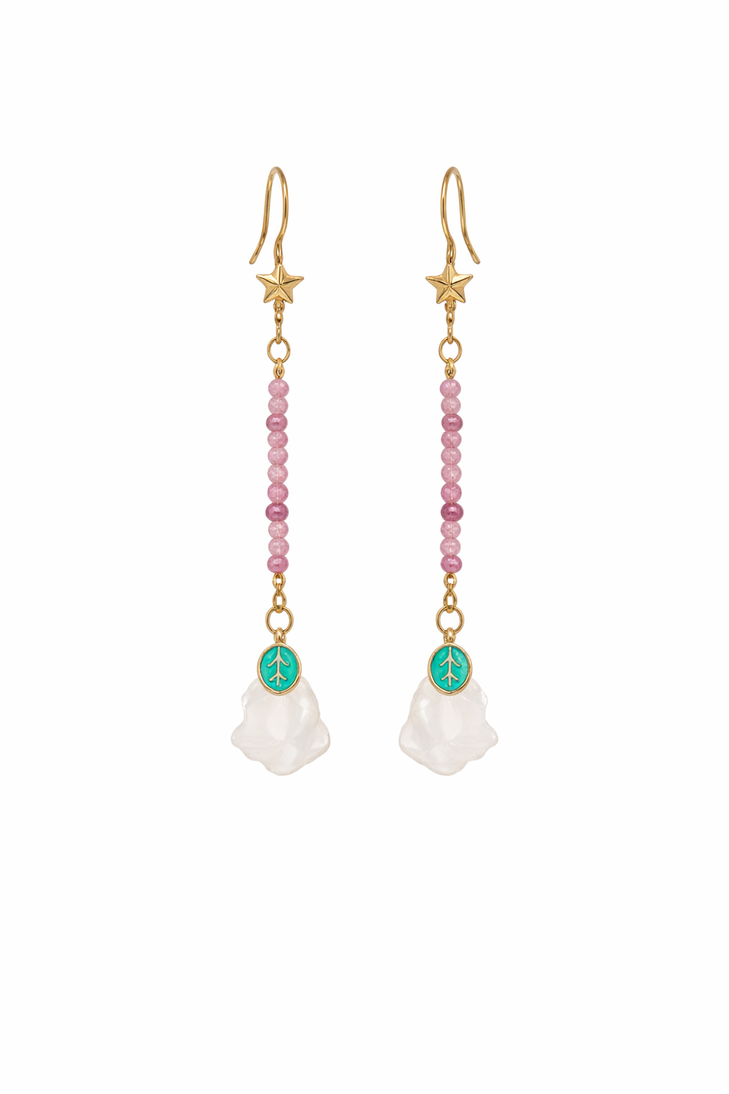 Pink Tourmaline Rose Drop Earrings