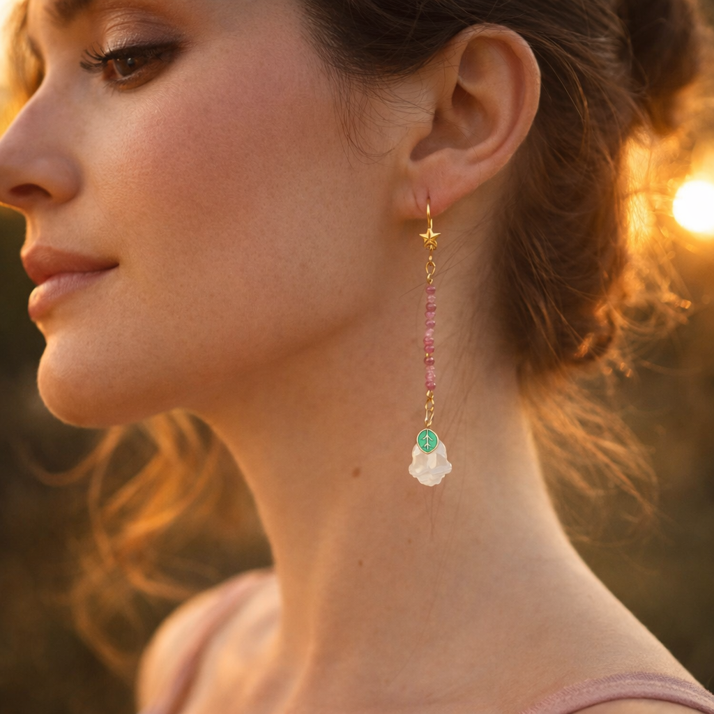 Pink Tourmaline Rose Drop Earrings