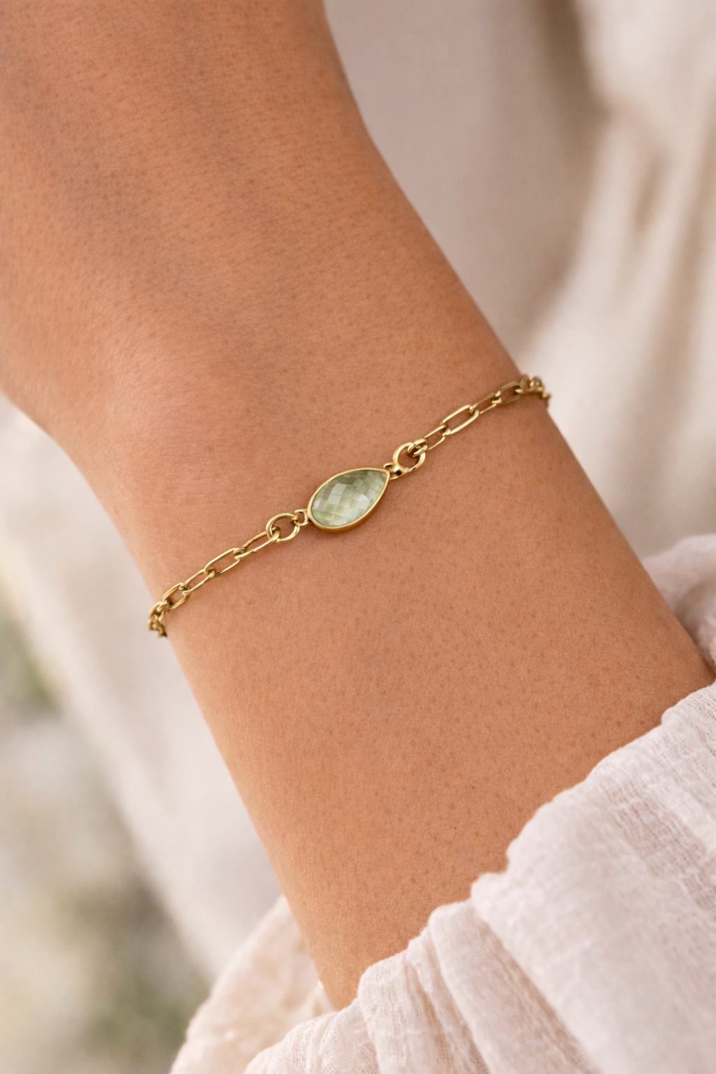 Prasiolite Faceted Teardrop Link