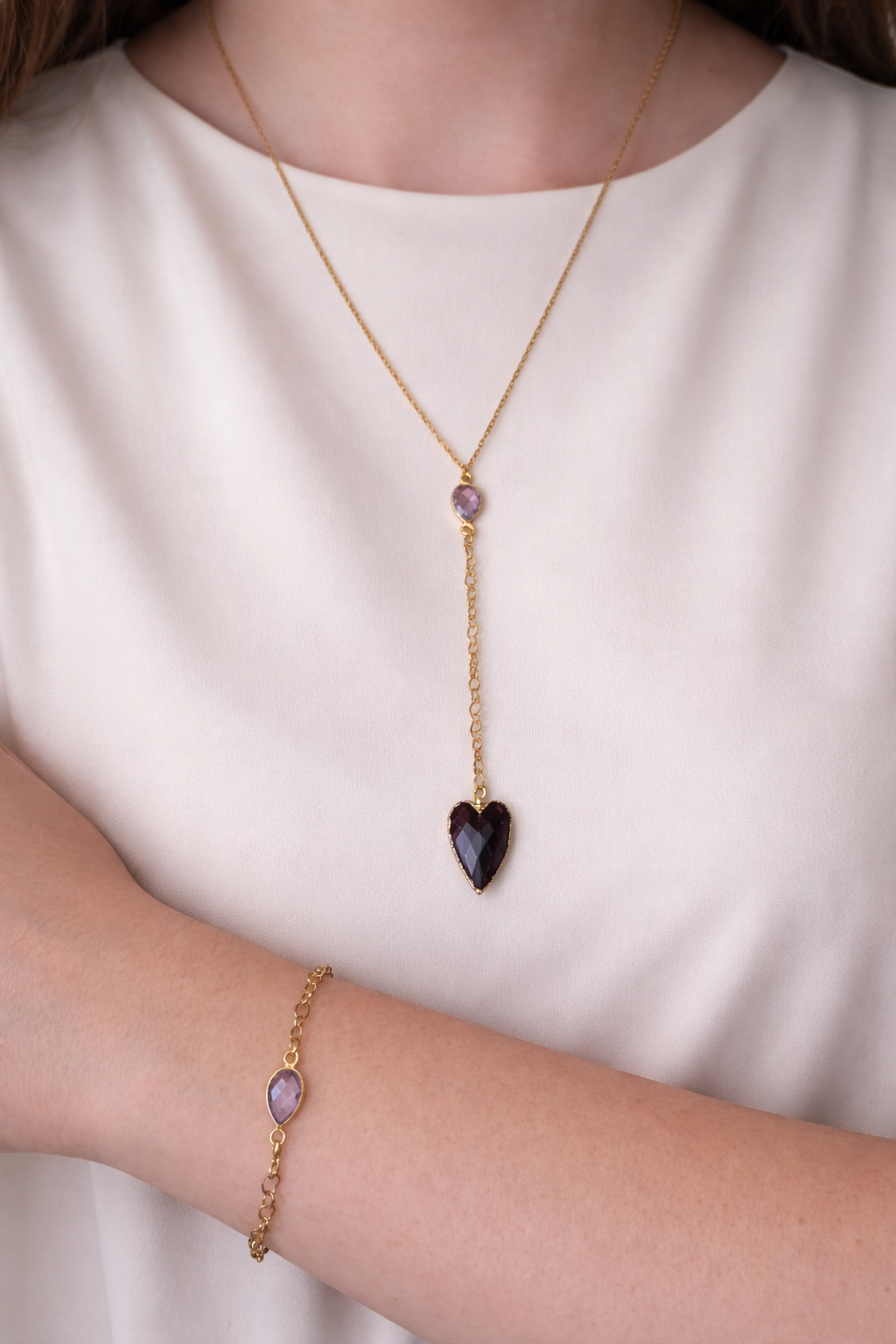 Inner Light Amethyst Lariat 18k Gold Necklace