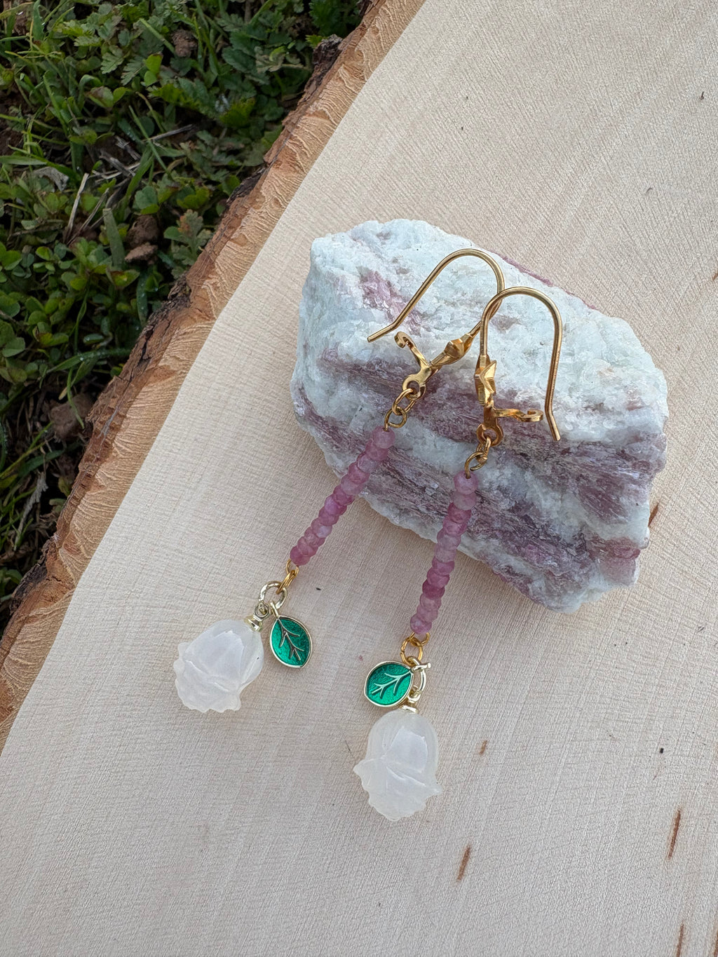 Pink Tourmaline Rose Drop Earrings
