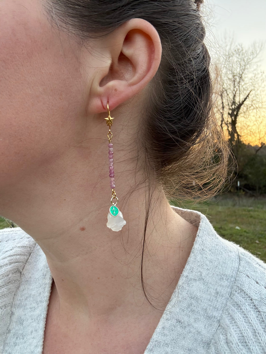 Pink Tourmaline Rose Drop Earrings