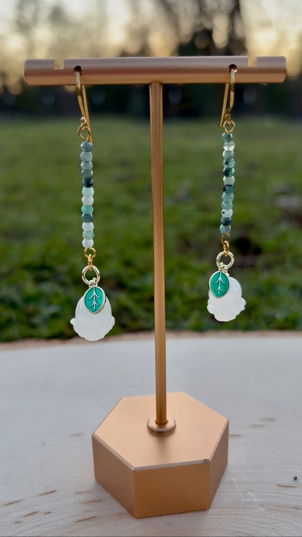 Emerald Rose Drop Earrings