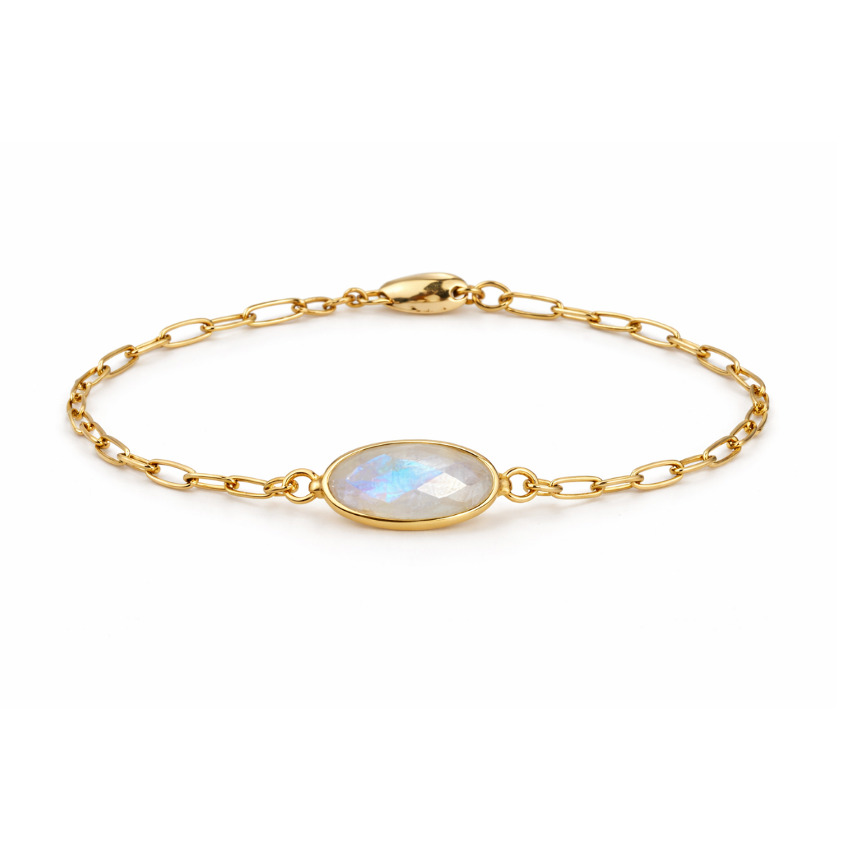 Mystic Moon Rainbow Moonstone 18k Gold Bracelet