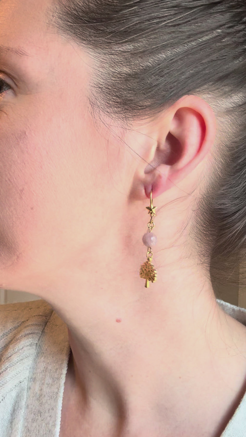 Pre-Order-Madagascar Rose Quartz Tree of Life Star Earrings