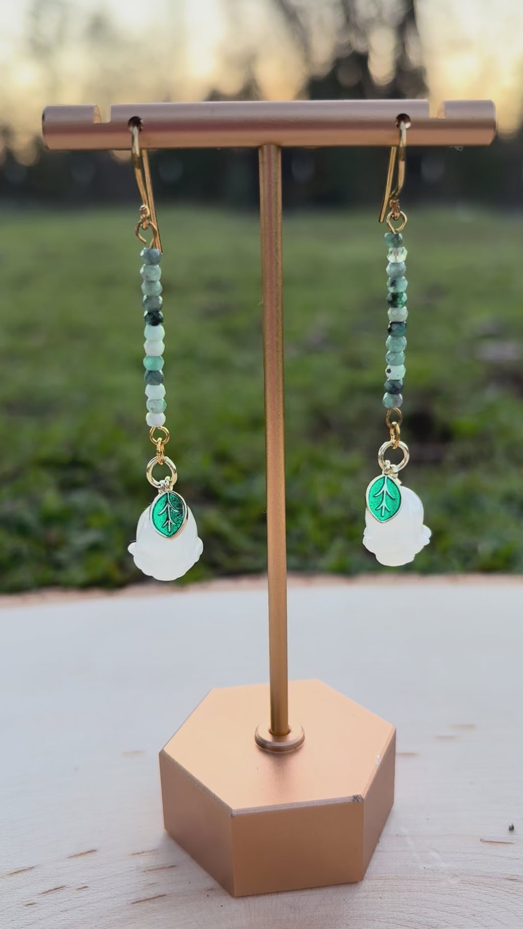 Emerald Rose Drop Earrings